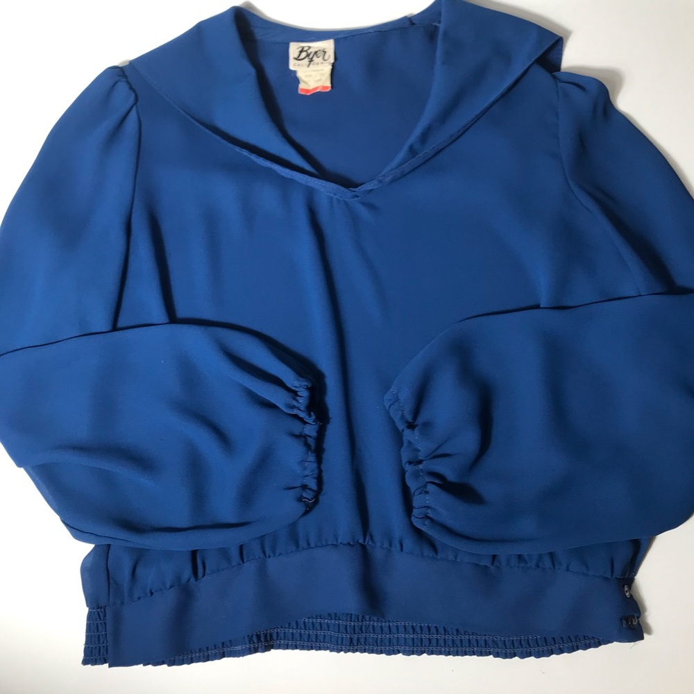 Vintage! Byer California Royal Blue V-Neck Balloon Sleeve Blouse